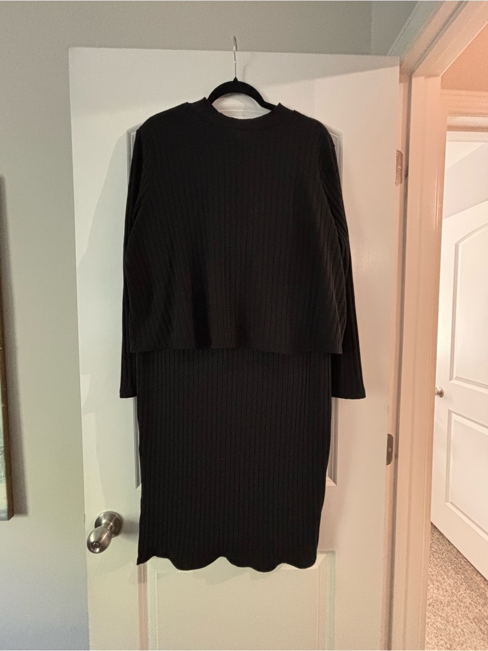 Old Navy Black Ribbed Long-Sleeve Two-Piece Dress (skirt+top)